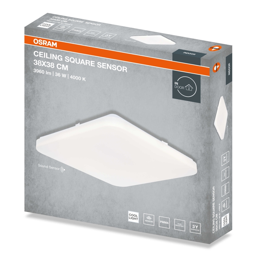 Osram - LED stropna svjetiljka sa senzorom sumraka CEILING SQUARE LED/36W/230V 4000K 38x38 cm bijela