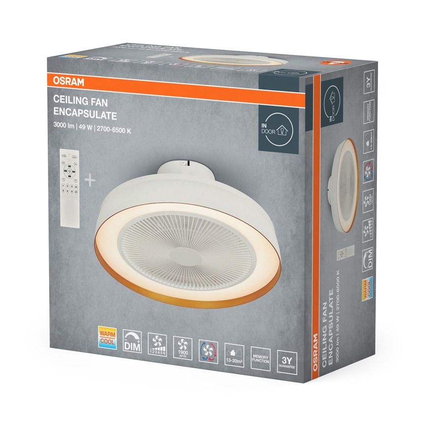 Osram - LED prigušivo stropno svjetlo s ventilatorom CEILING FAN LED/49W/230V 2700-6500K bijelo/zlatno + daljinski upravljač