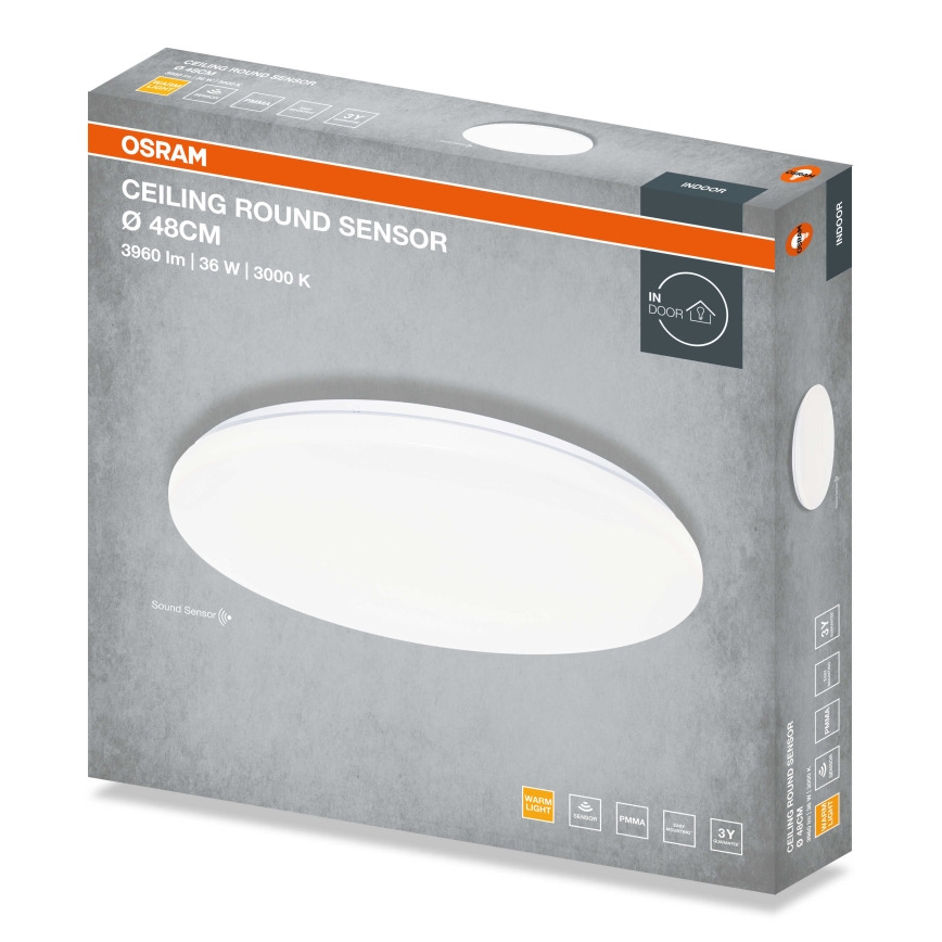 Osram - LED stropno svjetlo sa senzorom sumraka CEILING ROUND LED/36W/230V 3000K pr. 48 cm bijela