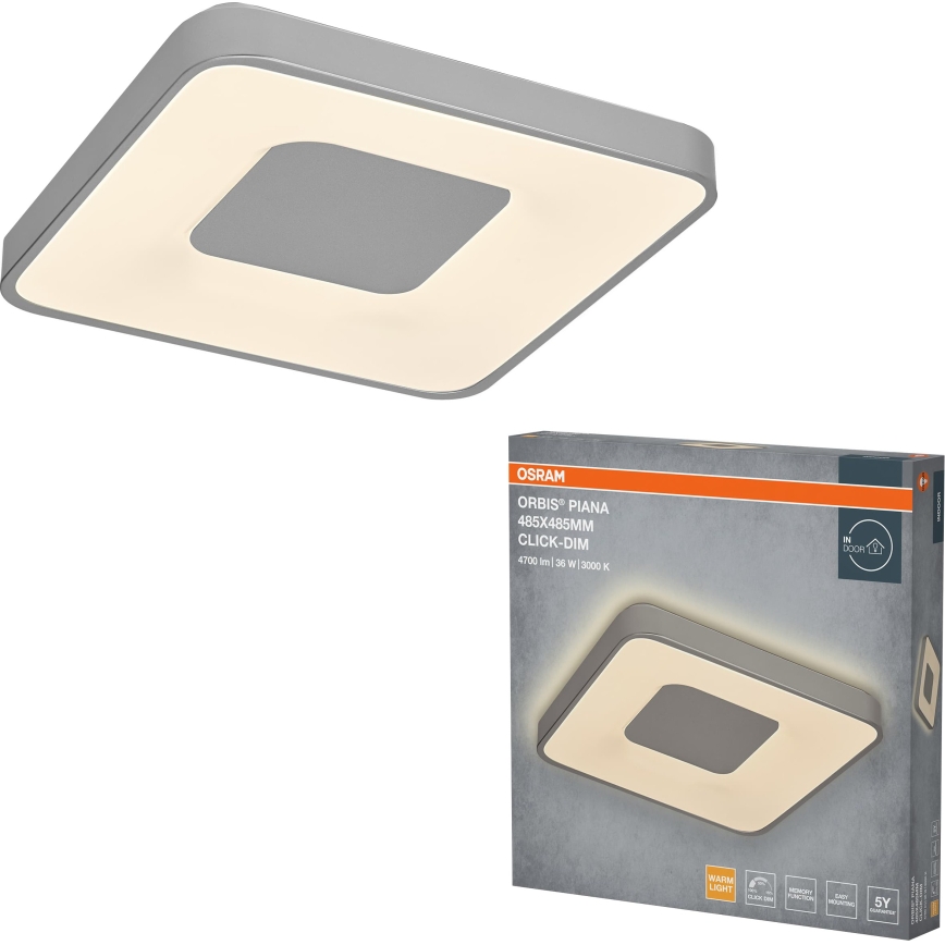 Osram - LED stropna svjetiljka s mogućnošću prigušivanja ORBIS PIANA LED/36W/230V 48,5x48,5 cm srebrna