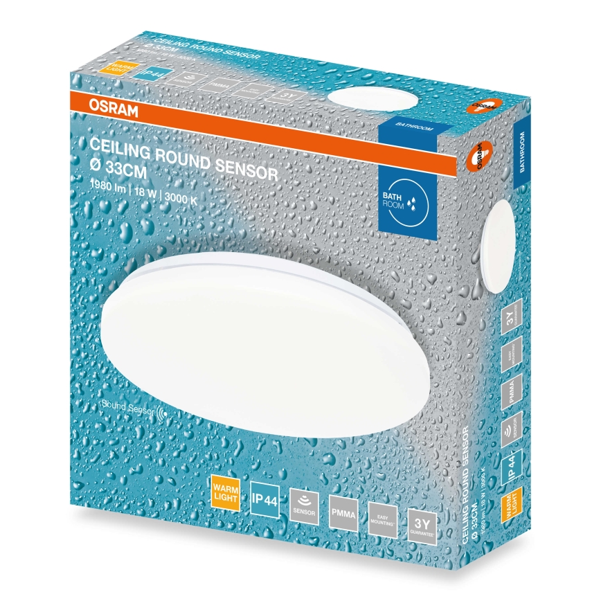 Osram - stropno LED svjetlo za kupaonicu sa senzorom sumraka CEILING ROUND LED/18W/230V 3000K promjer 33 cm IP44 bijela