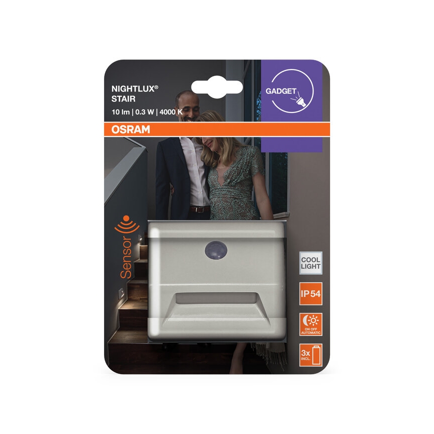 Osram - LED svjetiljka za stepenište s senzorom NIGHTLUX LED/0,25W/3xAAA IP54 bijela