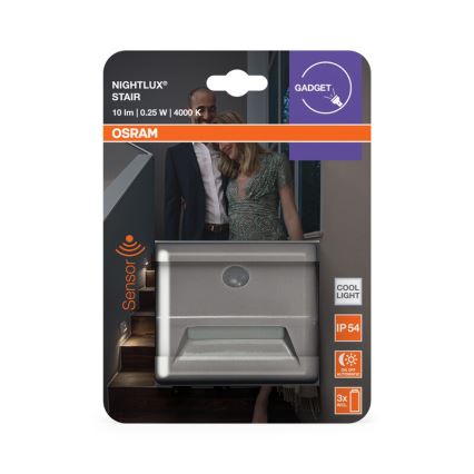 Osram - LED svjetlo za stepenice s senzorom NIGHTLUX LED/0,25W/3xAAA IP54 srebrna