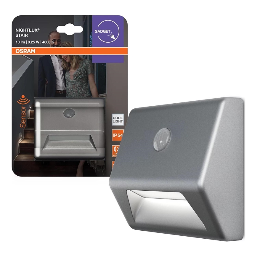 Osram - LED svjetlo za stepenice s senzorom NIGHTLUX LED/0,25W/3xAAA IP54 srebrna