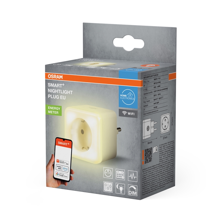 Osram - LED utičnica s prigušivanjem i noćnim svjetlom SCHUKO SMART+ NIGHTLIGHT 3680W/230V Wi-Fi