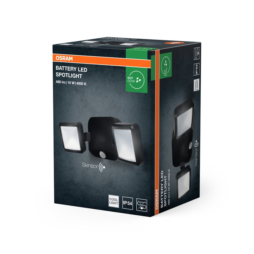 Osram - LED vanjski zidni reflektor s senzorom BATTERY 2xLED/5W/4xD IP54