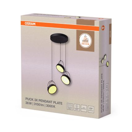 Osram - LED viseći luster na sajli DECOR PUCK 3xLED/12W/230V CRI 90 crni
