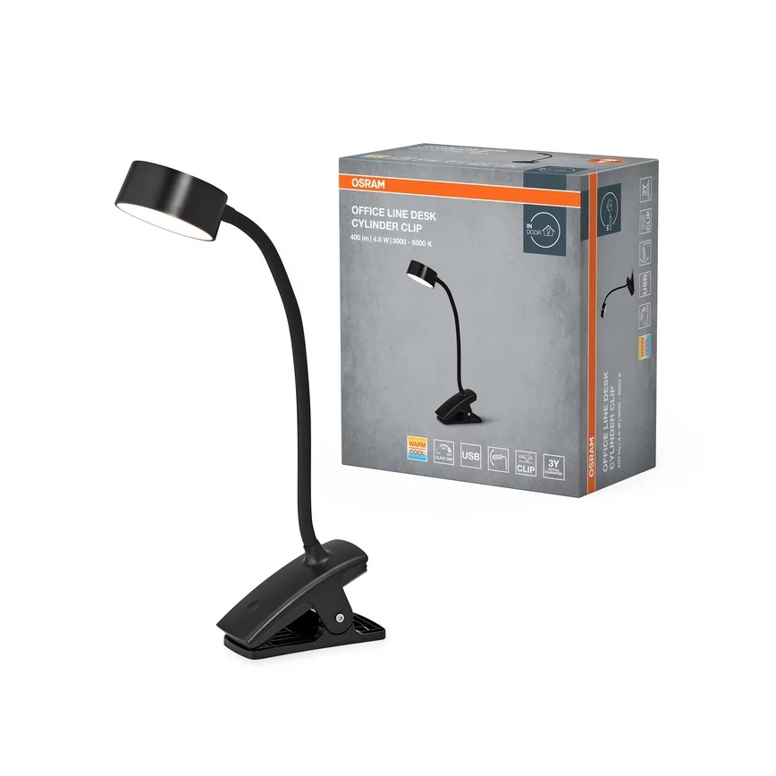 Osram - LED stolna svjetiljka s kopčom i mogućnošću prigušivanja OFFICE LINE LED/4,8W/230V 3000/4000/6500K crna
