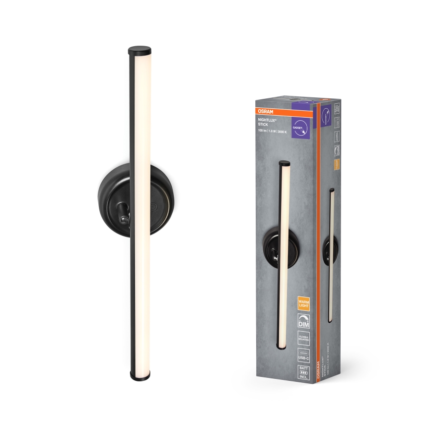Osram - LED zidno svjetlo NIGHTLUX s mogućnošću prigušivanja, punjivo, s dodirnim upravljanjem LED/1,8W/5V crna