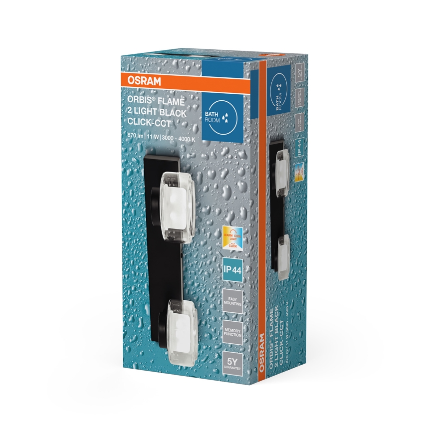 Osram - LED zidna svjetiljka za kupaonicu ORBIS FLAME 2xLED/5,5W/230V 3000/4000K IP44 crna