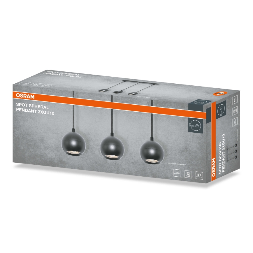 Osram - Luster na kabelu SPOT SPHERAL 3xGU10/6W/230V crni