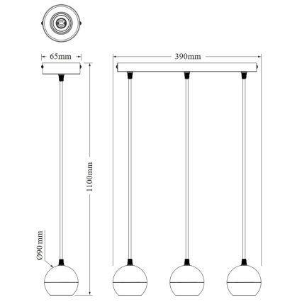 Osram - Luster na kabelu SPOT SPHERAL 3xGU10/6W/230V crni