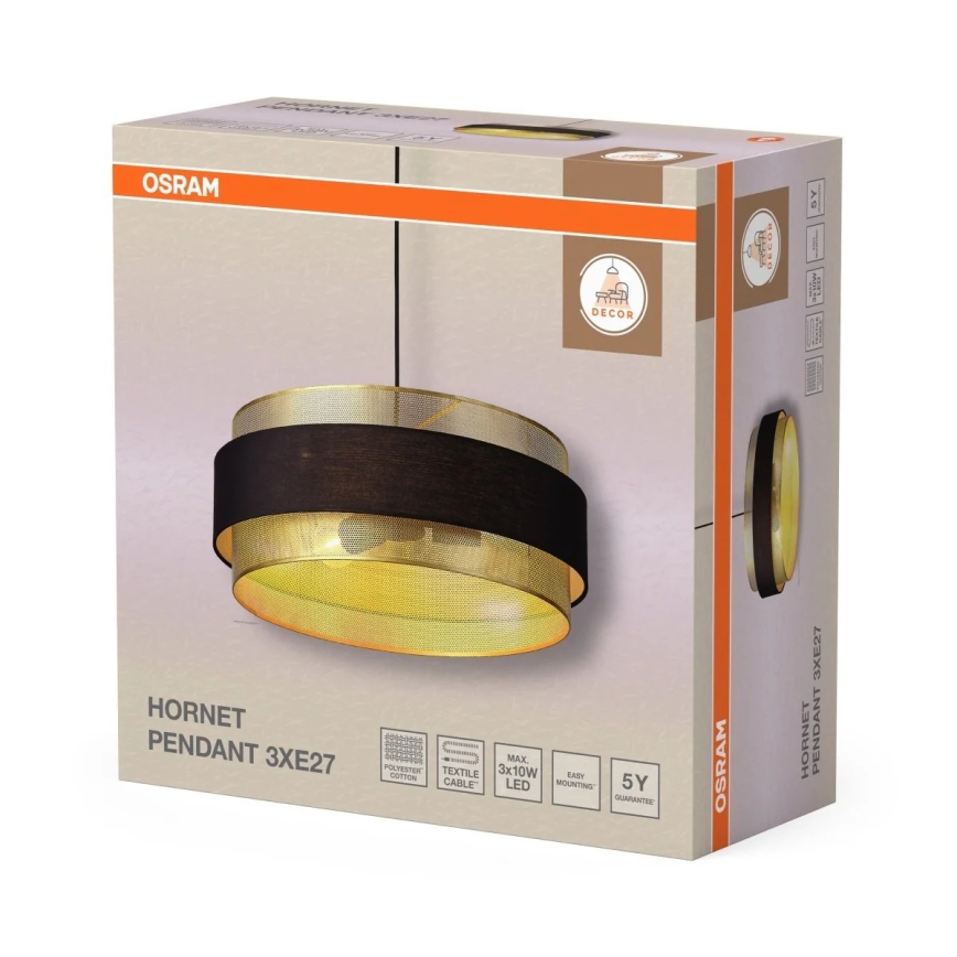 Osram - Luster na sajli DECOR HORNET 3xE27/10W/230V Ø 50 cm crna/zlatna