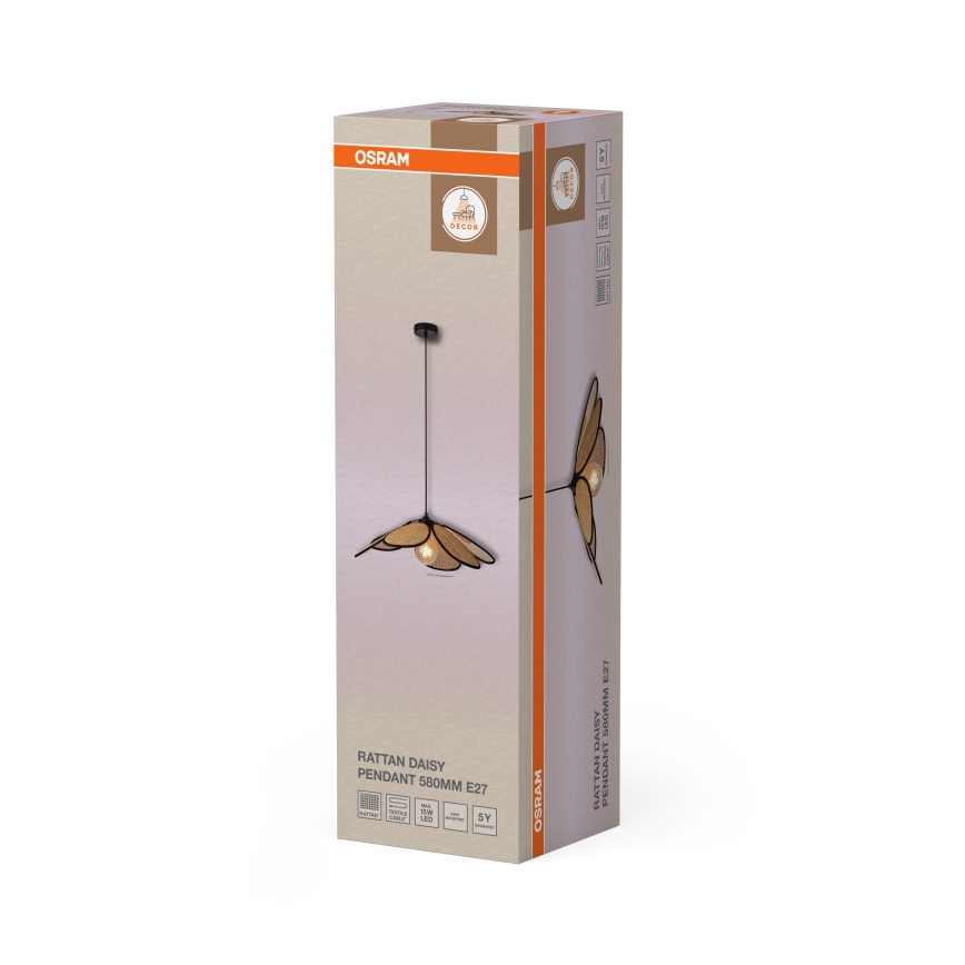 Osram - Luster na sajli DECOR RATTAN 1xE27/15W/230V Ø 58 cm bež/crna