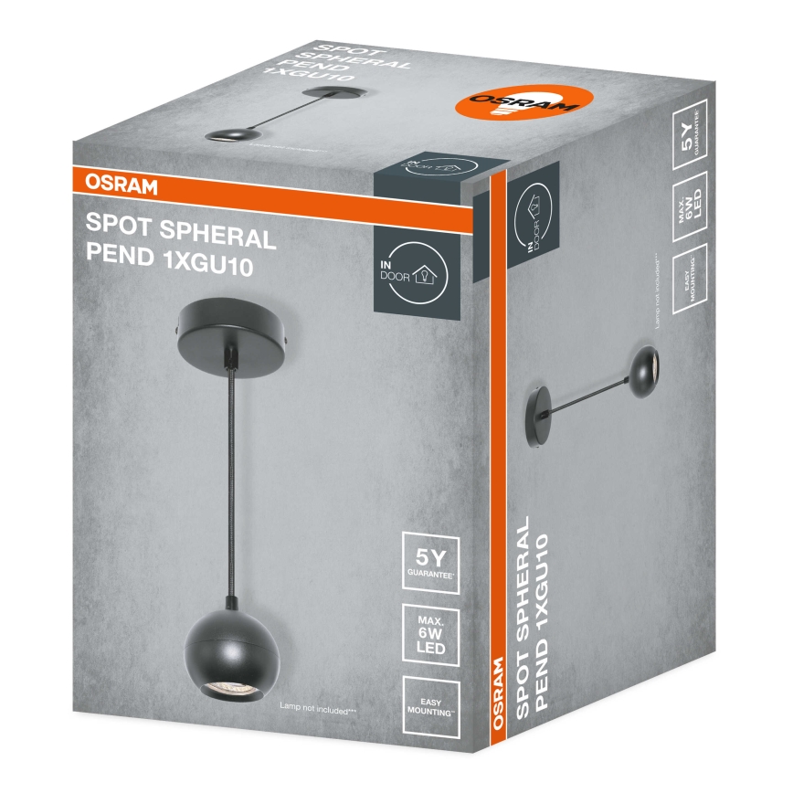 Osram - Luster na sajli SPOT SPHERAL 1xGU10/6W/230V crna