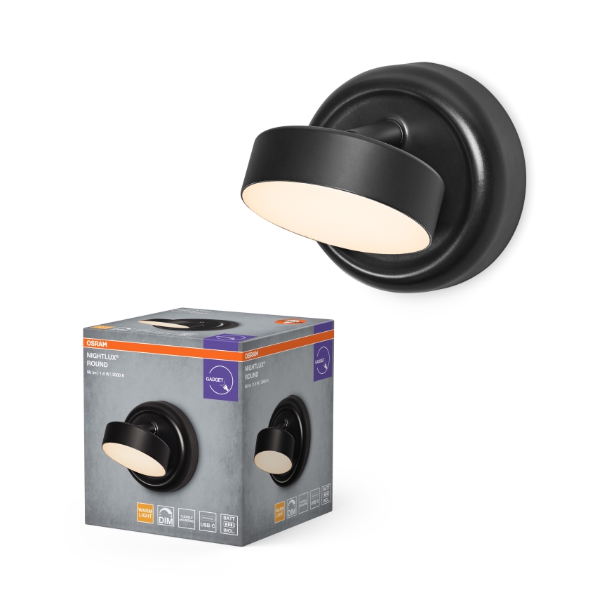 Osram - LED punjiva zidna svjetiljka s dodirnim upravljanjem i mogućnošću prigušivanja NIGHTLUX LED/1,8W/5V crna