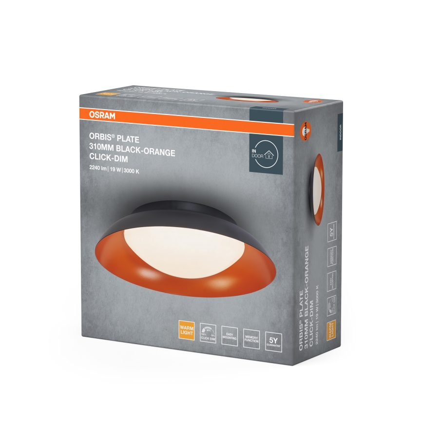 Osram - prigušivo stropno LED svjetlo ORBIS PLATE LED/19W/230V Ø 31 cm narančasta/crna