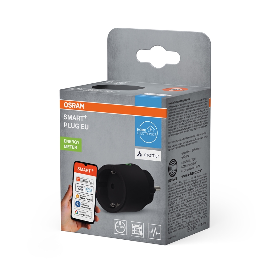 Osram - Pametna utičnica SMART+ MATTER SCHUKO 2300W/230V/10A Wi-Fi crna