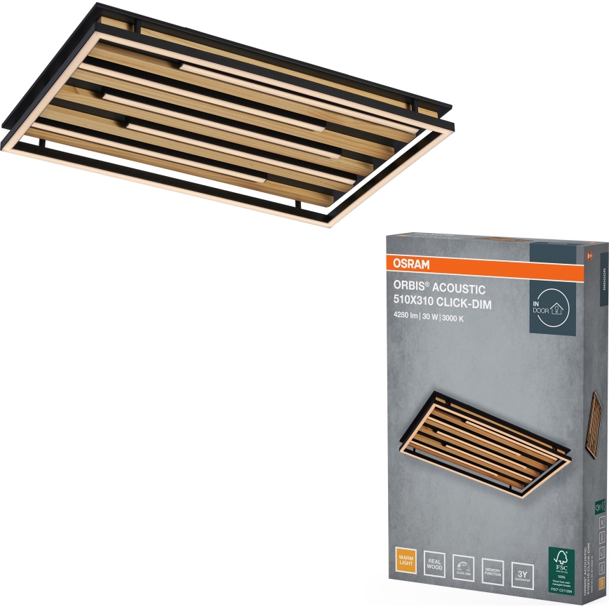 Osram - LED stropna svjetiljka s mogućnošću prigušivanja ORBIS ACOUSTIC LED/30W/230V 51x31 cm borovina