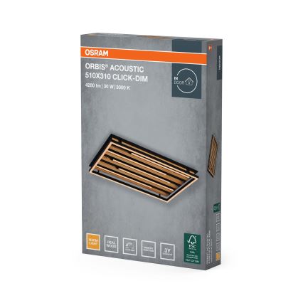 Osram - LED stropna svjetiljka s mogućnošću prigušivanja ORBIS ACOUSTIC LED/30W/230V 51x31 cm borovina