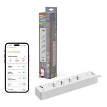 Osram - Produžni kabel SMART+ 4Z tip F + 2xUSB-A + 2xUSB-C Wi-Fi