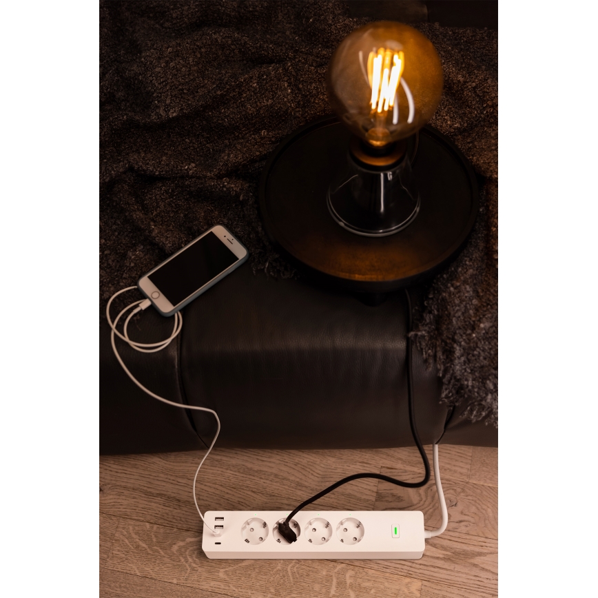 Osram - Produžni kabel SMART+ 4Z tip F + 2xUSB-A + 2xUSB-C Wi-Fi