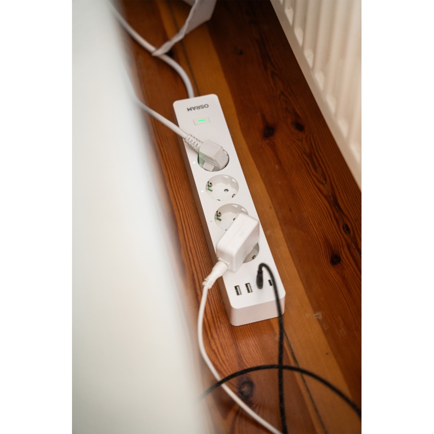 Osram - Produžni kabel SMART+ 4Z tip F + 2xUSB-A + 2xUSB-C Wi-Fi
