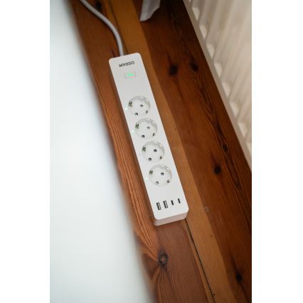 Osram - Produžni kabel SMART+ 4Z tip F + 2xUSB-A + 2xUSB-C Wi-Fi