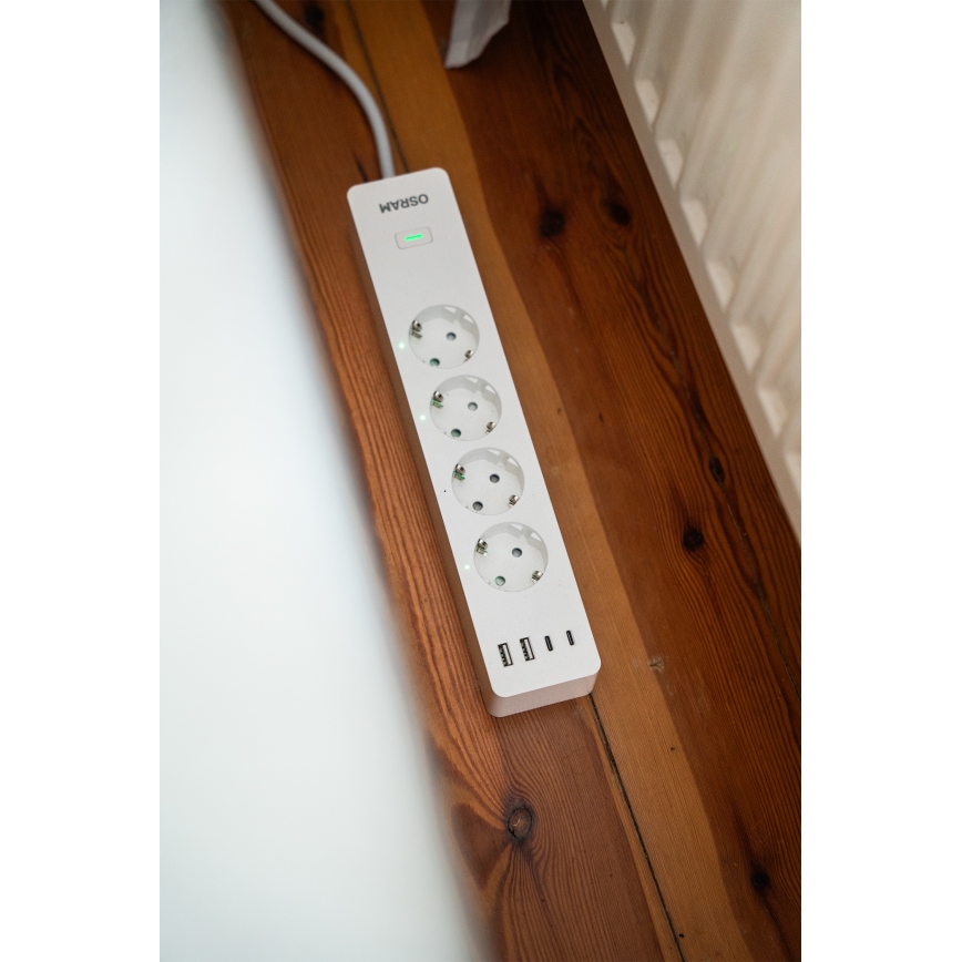 Osram - Produžni kabel SMART+ 4Z tip F + 2xUSB-A + 2xUSB-C Wi-Fi
