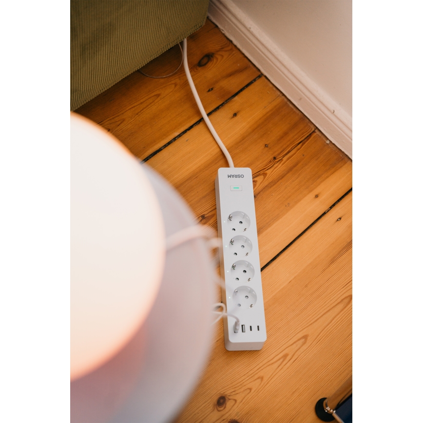 Osram - Produžni kabel SMART+ 4Z tip F + 2xUSB-A + 2xUSB-C Wi-Fi