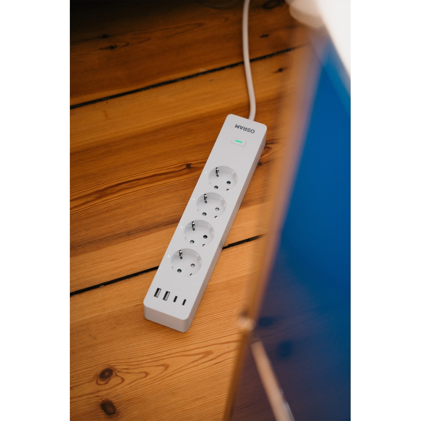 Osram - Produžni kabel SMART+ 4Z tip F + 2xUSB-A + 2xUSB-C Wi-Fi