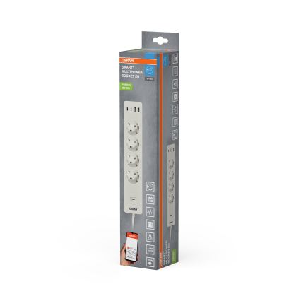 Osram - Produžni kabel SMART+ 4Z tip F + 2xUSB-A + 2xUSB-C Wi-Fi