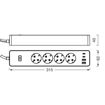 Osram - Produžni kabel SMART+ 4Z tip F + 2xUSB-A + 2xUSB-C Wi-Fi