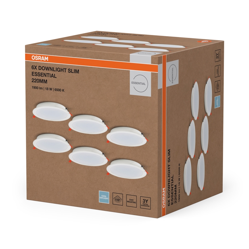 Osram - SET od 6 LED ugradnih stropnih svjetiljki ESSENTIAL LED/18W/230V 6500K Ø 22 cm bijela