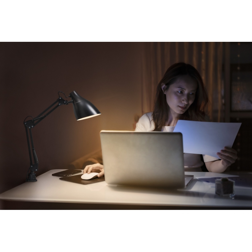 Osram - Stolna lampa sa stezaljkom DESK LINE 1xE27/11W/230V crna