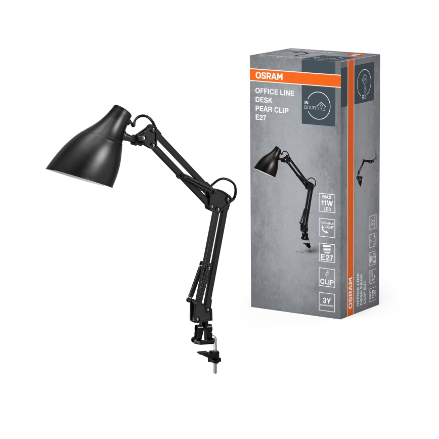 Osram - Stolna lampa sa stezaljkom DESK LINE 1xE27/11W/230V crna