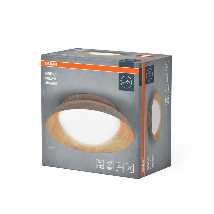 Osram - Stropna svjetiljka ORBIS MILAN 2xE27/10W/230V promjer 30,5 cm, drveni dekor