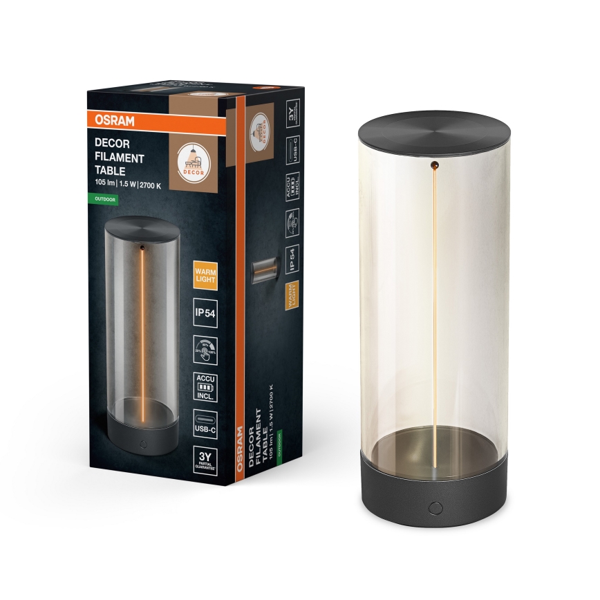 Osram - LED vanjska stolna svjetiljka s dodirnim prigušivanjem ENDURA STYLE LED/1,5W/5V 2500 mAh USB IP54 antracit