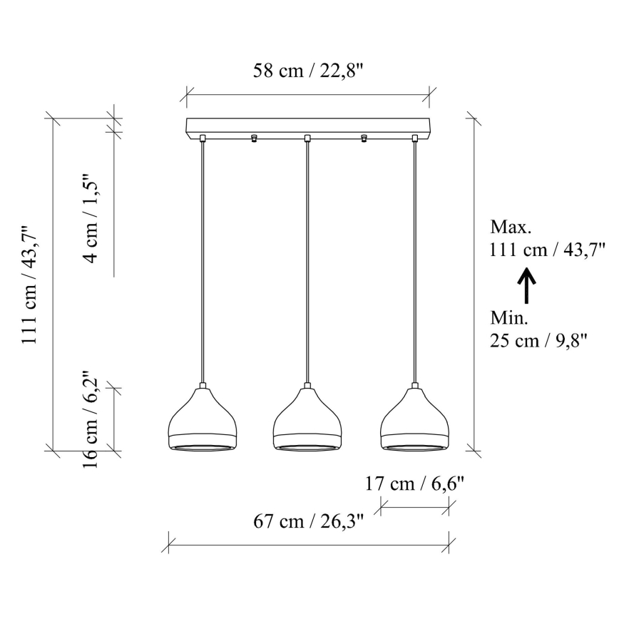 Osvetljenje na kablu YILDO 3xE27/40W/230V crna/zlatna