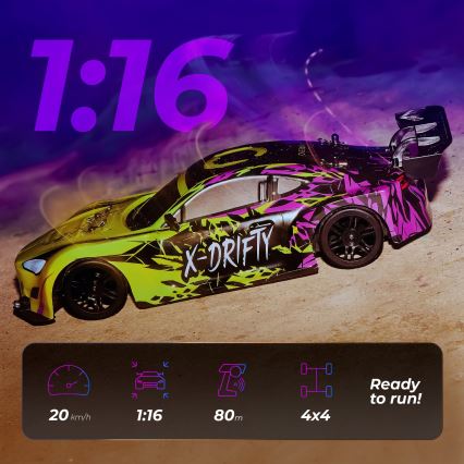 Overmax - RC drift automobil s daljinskim upravljanjem X-DRIFT 1000 mAh žuto/ljubičasto