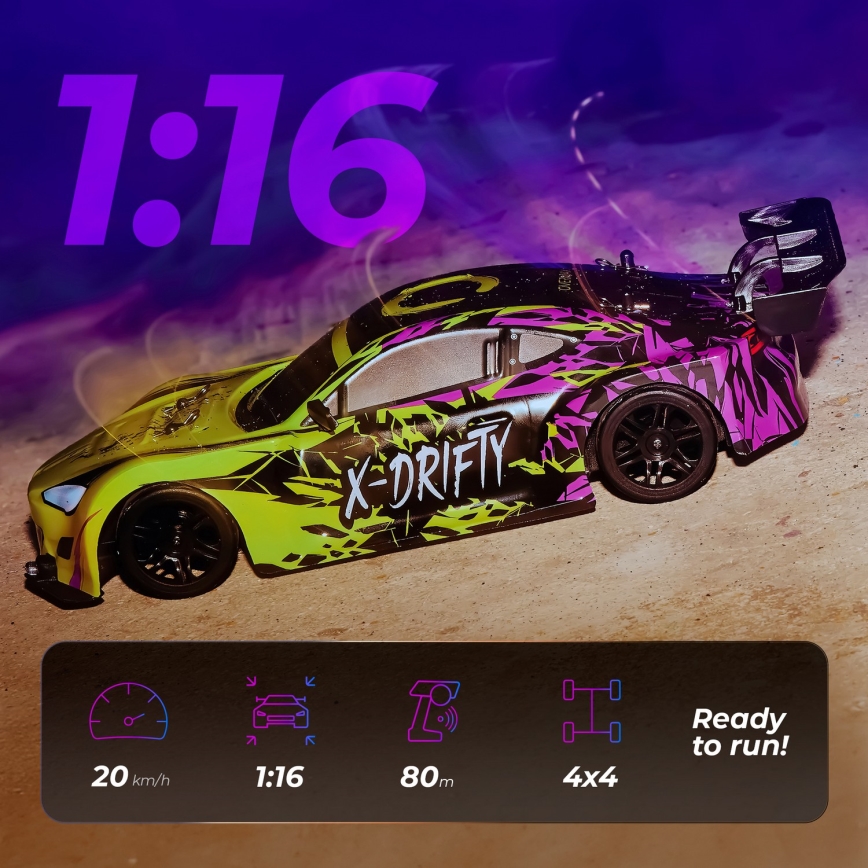 Overmax - RC drift automobil s daljinskim upravljanjem X-DRIFT 1000 mAh žuto/ljubičasto