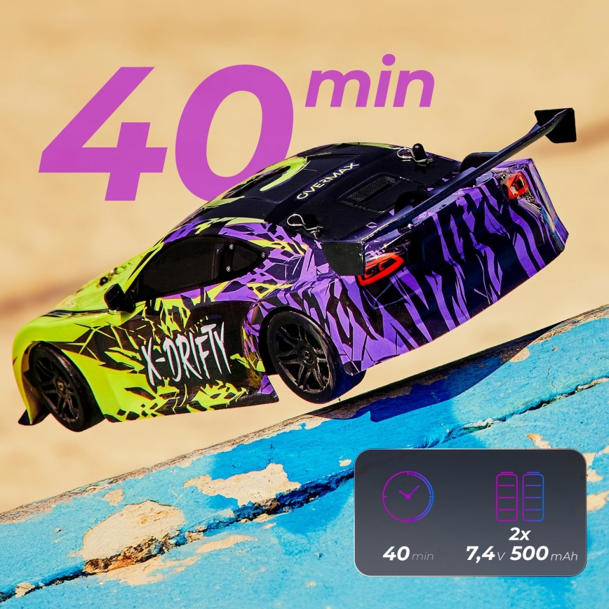 Overmax - RC drift automobil s daljinskim upravljanjem X-DRIFT 1000 mAh žuto/ljubičasto