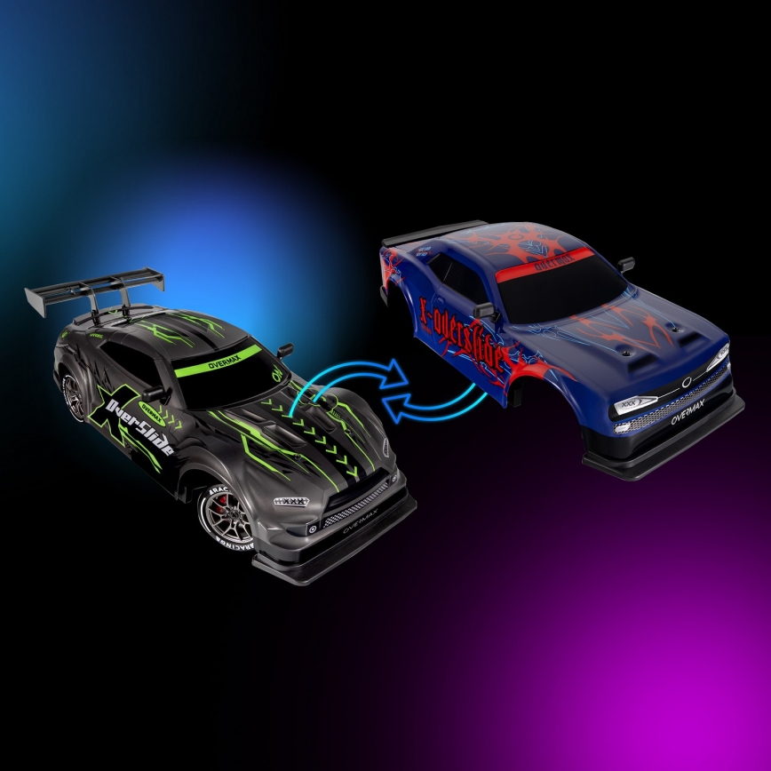 Overmax - RC drift auto s daljinskim upravljanjem 2u1 X-OVERSLIDE 1000 mAh crna/zelena/plava/crvena