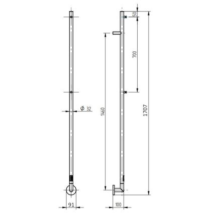 P.M.H. OL1B - Električni sušač za ručnike OLE 24W/230V 170 cm IP44 crni