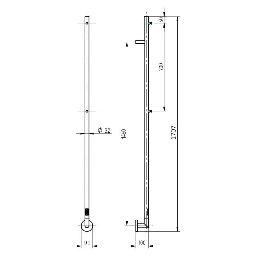P.M.H. OL1B - Električni sušač za ručnike OLE 24W/230V 170 cm IP44 crni