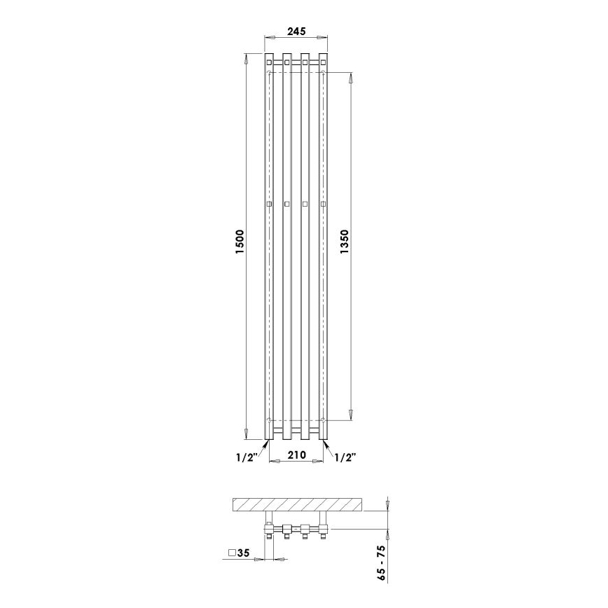 P.M.H. P2W/4 - Kupaonski ljestvasti radijator PLUTO 406 W 150 cm bijela