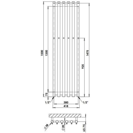 P.M.H. R2C/6 - Kupaonski ljestvičasti radijator ROSENDAL 525 W 150 cm sjajni krom