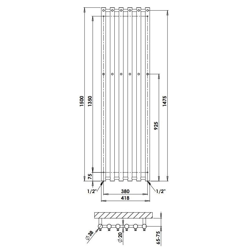 P.M.H. R2C/6 - Kupaonski ljestvičasti radijator ROSENDAL 525 W 150 cm sjajni krom