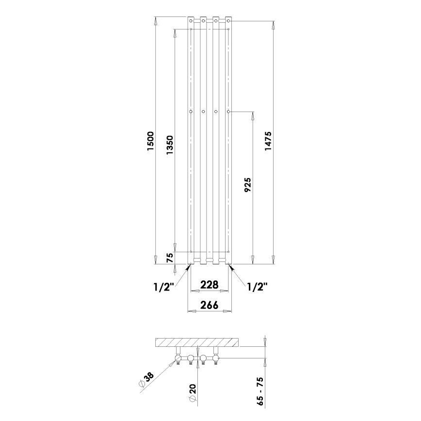 P.M.H. R2C - Kupaonski ljestvasti radijator ROSENDAL 350W 150 cm sjajni krom