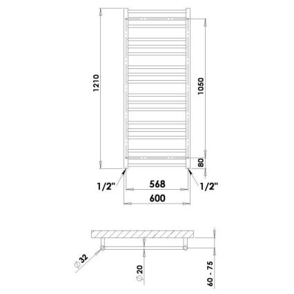 P.M.H. SN4C - Kupaonski ljestvasti radijator SORANO 470W 121 cm sjajni krom